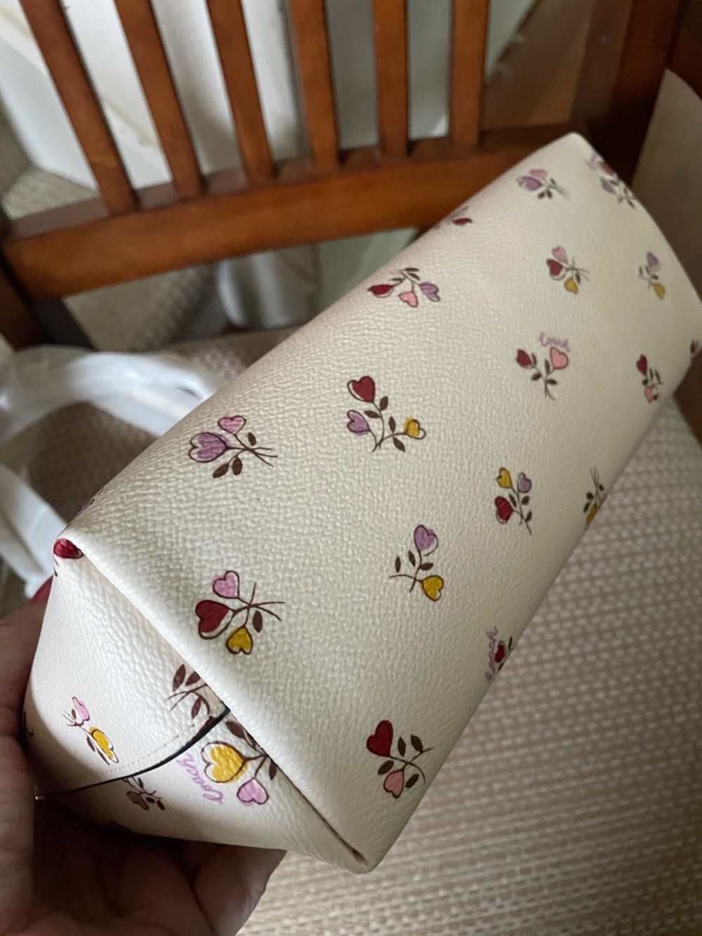 Coach Cream Fiona Tote with Pink, Red & Yellow Floral Print - Picture 4 of 5
